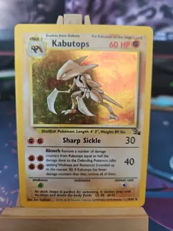 Pokemon TCG Kabutops Holo Rare Unlimited Card Fossil 9/62 HP - Image 1