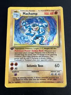 1999 Base Set Vintage Pokemon 2 Card Lot: Holo 1st Edition Machamp 8/102 x2 - Image 2