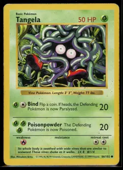 Tangela 66/102 Shadowless Base Set Vintage 1999 WOTC Pokemon Card HP - Image 1