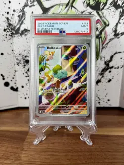Pokemon TCG Bulbasaur Stellar Crown Illustration Holo Card 143/142 PSA 9 - Image 1