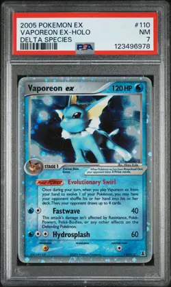 2005 POKEMON EX DELTA SPECIES #110 VAPOREON EX-HOLO PSA 7 - Image 1