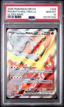 2025 POKEMON DRI EN-DESTINED RIVALS ULTRA RARE TEAM ROCKET'S MOLTRES EX PSA 10 - Image 1