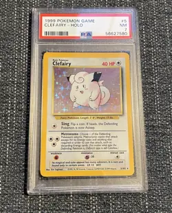 1999 POKEMON BASE SET UNLIMITED #5 CLEFAIRY-HOLO PSA 7 - Image 1