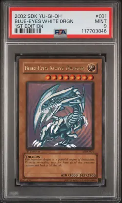2002 YU-GI-OH! STARTER DECK: KAIBA 1ST ED #001 BLUE-EYES WHITE DRAGON PSA 9 - Image 1