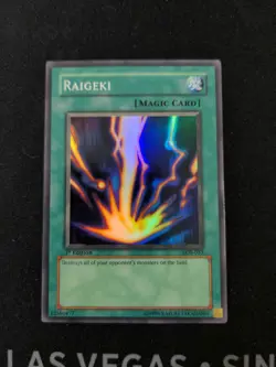 Raigeki LOB-053 GLOSSY Super Rare 1st Edition Yu-Gi-Oh LP - Image 1