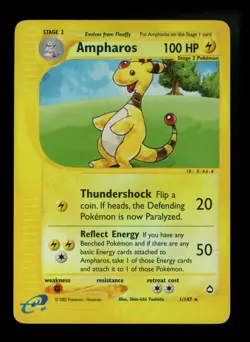 Ampharos 1/147 Aquapolis 2002 Reverse HOlo Rare Pokemon Card TCG - Image 1