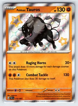 Paldean Tauros 172/091 2024 S&V Paldean Fates Pokemon Card Shiny Holo Rare - Nm - Image 1