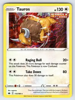 Tauros 115/198 2021 Chilling Reign Pokemon Card TCG Nintendo Holo Rare - Nm - Image 1