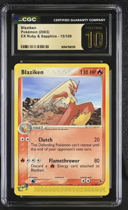 CGC 10 PRISTINE Blaziken 2003 EX Ruby & Sapphire 15/109 Pokemon Card - Image 1