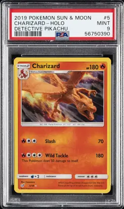 2019 POKEMON SUN & MOON DETECTIVE PIKACHU #5 CHARIZARD-HOLO PSA 9 - Image 1