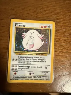 Pokemon TCG Chansey Base Set Holo Unlimited Rare Card 3/102 LP/NM Condition - Image 2