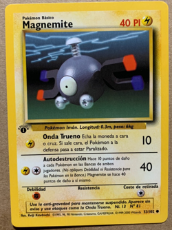 1st Edition SPANISH Magnemite 53/102 Base Set - Common Pokemon Card - LP - Image 1