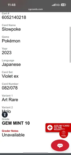 Pokemon Card CGC Gem Mint 10 Slowpoke Art Rare HOLO 082/078 Japanese - Image 3