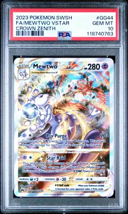 2023 POKEMON SWORD & SHIELD CROWN ZENITH #GG44 FULL ART/MEWTWO VSTAR PSA 10 - Image 1