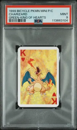 PSA 9 MINT 1999 BICYCLE MINI POKEMON CHARIZARD GREEN KING OF HEARTS - Image 1