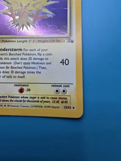 Pokemon TCG 1st Edition Zapdos 15/62 Fossil Holo - Image 4
