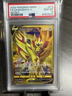 PSA 10 Graded Gold Pokemon SWSH FA/ZAMAZENTA V SECRET #212 GEM MT 10 - Image 1