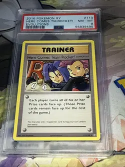 2016 POKEMON XY EVOLUTIONS #113 HERE COMES TEAM ROCKET PSA 8 - Image 1