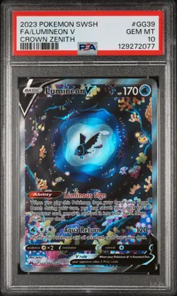 Lumineon v GG39/GG70 Crown Zenith Full Art Holo Foil 2023 Pokemon Card PSA 10 - Image 1