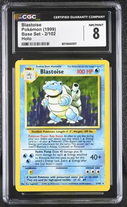CGC 8 Blastoise 1999 Base Set 2/102 Holo Pokemon Card - Image 1