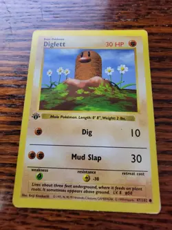 Diglett 47/102 1st Edition Shadowless Base Set Pokemon Card Game 1999 WOTC MP! - Image 1