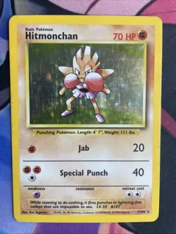 Hitmonchan - 7/102 - Pokemon Base Set Unlimited Holo Rare Card WOTC MP LP - Image 1
