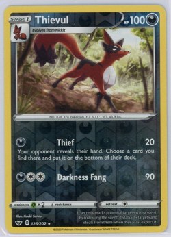 Pokemon TCG Thievul Sword & Shield 126/202 Reverse Holo Rare - Image 1