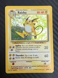 Pokemon TCG Raichu Base Set Holo Rare 14/102 Unlimited HP/DMG - Image 1