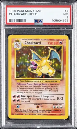 1999 POKEMON BASE SET UNLIMITED #4 CHARIZARD-HOLO PSA 7 - Image 1