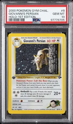 2000 POKEMON GYM CHALLENGE HOLO-1ST ED #8 GIOVANNI'S PERSIAN PSA 10 - Image 1