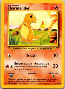 Pokemon MP Charmander 46/102 Unlimited Base Set Free Shipping! - Image 1