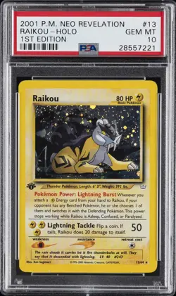 2001 POKEMON NEO REVELATION 1ST ED #13 RAIKOU-HOLO PSA 10 - Image 1