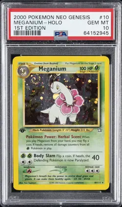 2000 POKEMON NEO GENESIS 1ST ED #10 MEGANIUM-HOLO PSA 10 - Image 1