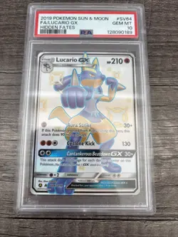 2019 Pokemon Sun & Moon Lucario GX Hidden Fates PSA 10 Card - Image 1