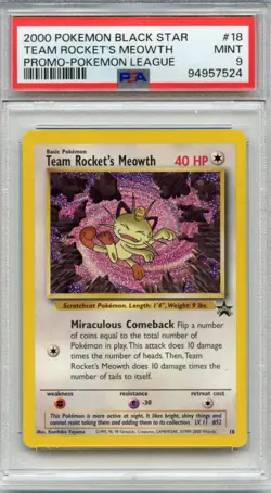 PSA 9 MINT Team Rocket's Meowth WOTC Black Star Promos 2000 Pokemon Card #18 - Image 1