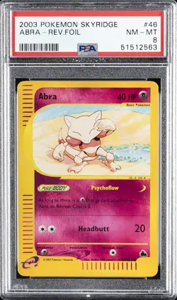 2003 POKEMON SKYRIDGE #46 ABRA-REVERSE FOIL PSA 8 - Image 1