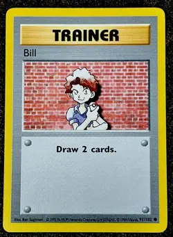 1999 Pokemon Base Set Trainer Bill Shadowless Common 91/102 NM - Image 1