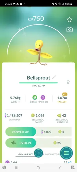 Pokemon Go Shiny Bellsprout ( XXL ) - Image 1