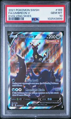 2021 POKEMON SWORD & SHIELD EVOLVING SKIES #189 FULL ART/UMBREON V PSA 10 - Image 1