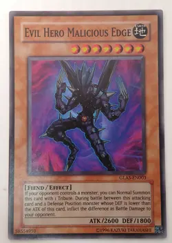 Yugioh Evil Hero Malicious Edge GLAS-EN003 Super Rare 1st Edition Near Mint - Image 1