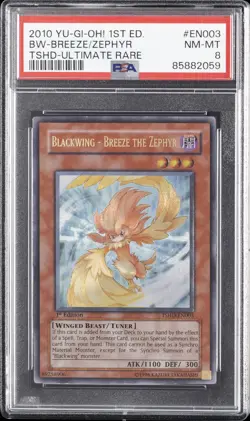 2010 YU-GI-OH! TSHD-THE SHINING DARKNESS BLACKWING - BREEZE THE ZEPHYR PSA 8 - Image 1