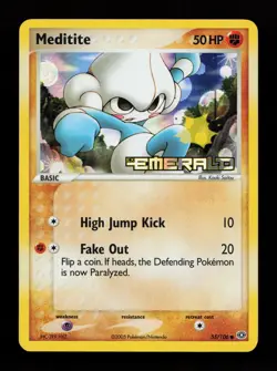 Meditite 55/106 Emerald Reverse Holo Stamped Pokemon Card - Image 1