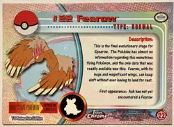 FEAROW #22, Series 1 - 2000, Topps TV Animation Edition Chrome Pokemon Card - Image 5