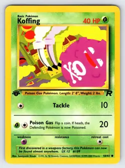 Koffing 58/82 2000 Team Rocket 1st Edition Pokemon Card TCG Vintage WOTC Nm/Vlp - Image 1