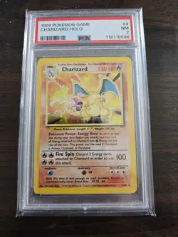 Pokemon 1999 Base Set Charizard #4 Unlimited Holo Rare PSA 7 Near Mint - Image 1