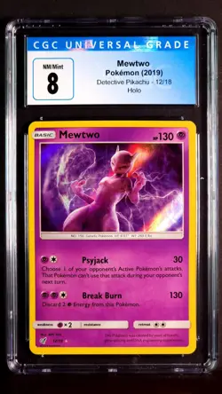 Mewtwo Holo 12/18 Detective Pikachu NM/Mint CGC 8 Graded Pokemon Card 2019 - Image 1