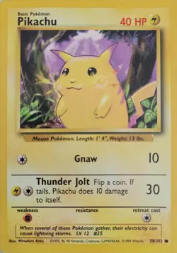 1999 Pokemon TCG Base Set Pikachu Card 58/102 Vintage - Image 1