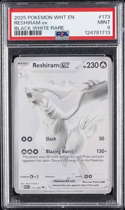 2025 POKEMON WHT EN-WHITE FLARE BLACK WHITE RARE #173 RESHIRAM EX PSA 9 - Image 1