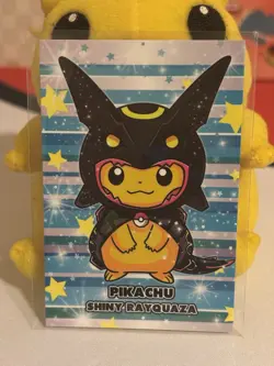 Poncho Pikachu Shiny Rayquaza Cracked Ice Holo Pokemon Database Christmas NM - Image 1