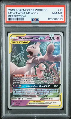 2019 POKEMON SUN & MOON UNIFIED MINDS #71 MEWTWO & MEW GX PSA 8 NM MT - Image 1